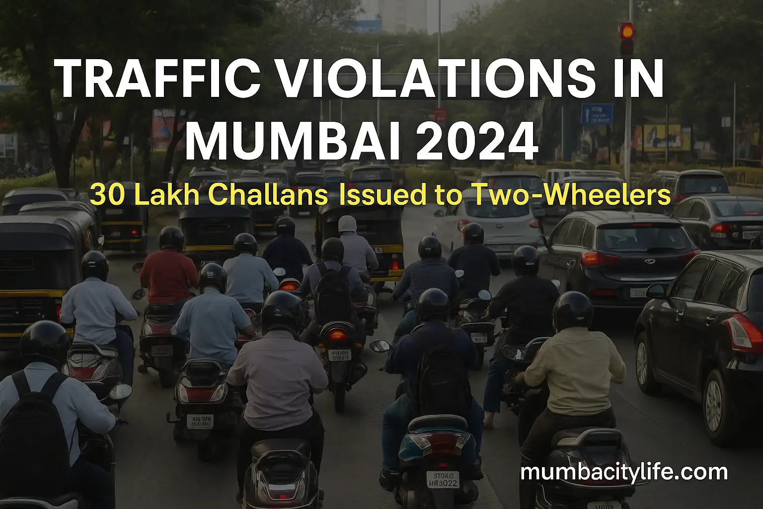 Busy Mumbai traffic with two-wheelers at a red signal — Traffic Violations in Mumbai